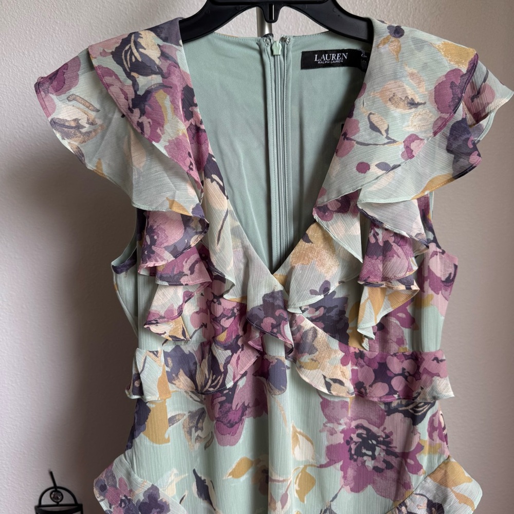 NWT Ralph Lauren Women's Ruffled V-Neck A-Line Dress Sz 6 - Picture 7 of 12